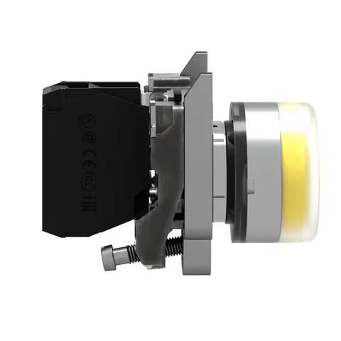 Schneider Electric XB4BP51 Spring-return metal push button, Harmony XB4, projecting, yellow, 22mm, booted, unmarked, 1NO — Schalter & modulare Geräte