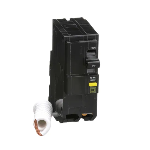 Schneider Electric QO220GFI Mini circuit breaker, QO, 20A, 2 pole, 120/240VAC, 10kA, 6mA grd fault A, pigtail, plug in mount — Akcesoria ogólne