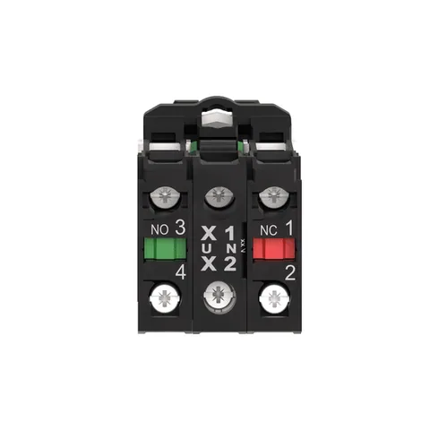 Schneider Electric XB5AW31G5 Illuminated push button, Harmony XB5, plastic, flush, white, 22mm, universal LED, plain lens, 1NO + 1NC, 110...120V AC — Switches & Modular Apparatus