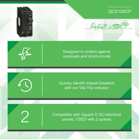Schneider Electric QO2100 Mini circuit breaker, QO, 100A, 2 pole, 120/240VAC, 10kA, plug in mount — Accessori generali