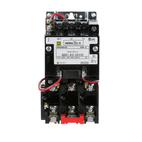 Schneider Electric 8536SBO2V01S NEMA Motor Starter, Type S, nonreversing, Size 0, 18A, 5 HP at 460 VAC, 5 kA SCCR, 3 phase, 3 pole, melting alloy, 24 VAC coil, open — General Accessories