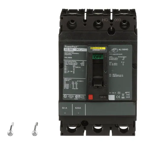 Schneider Electric HGL36050 Circuit breaker, PowerPacT H, 50A, 3 pole, 600VAC, 18kA, lugs, thermal magnetic, 80% — Accessori generali