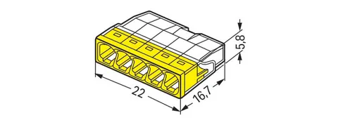 Wago 2273-205 COMPACT PUSH WIRE® connector for junction boxes; 5-conductor; transparent housing; yellow face — Złącza i wtyczki