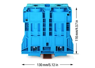 Wago 285-1184 POWER CAGE CLAMP feedthrough terminal block; DIN 35 x 15 rail mount; 2-conductor; 350 kcMil; 32 mm wide; blue — Reihenklemmen / Klemmleisten