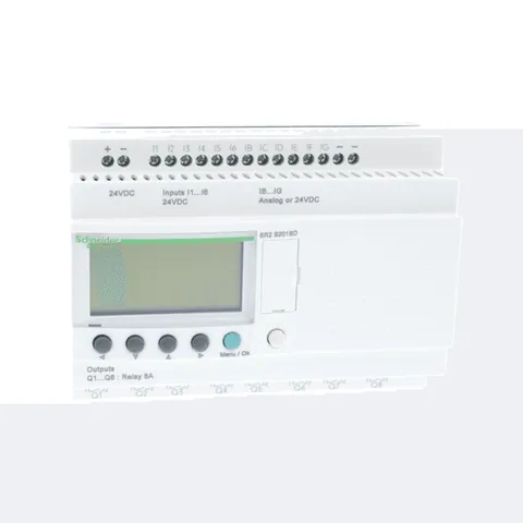 Schneider Electric SR2B201BD compact smart relay, Zelio Logic SR2 SR3, 20 IO, 24V DC, clock, display, 8 relay outputs — PLCs
