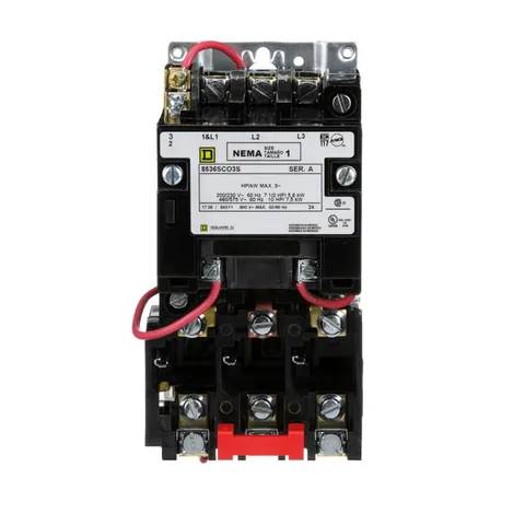 Schneider Electric 8536SCO3V08S NEMA Motor Starter, Type S, nonreversing, Size 1, 27A, 10 HP at 460 VAC, 5 kA SCCR, 3 phase, 3 pole, melting alloy, 208 VAC coil, open — General Accessories