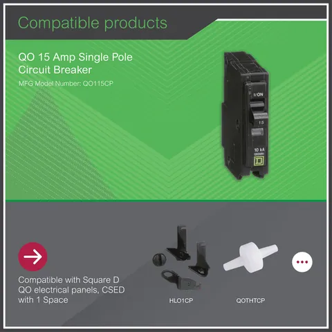 Schneider Electric QO115 Mini circuit breaker, QO, 15A, 1 pole, 120/240VAC, 10kA, plug in mount — Circuit Breakers & Fuses