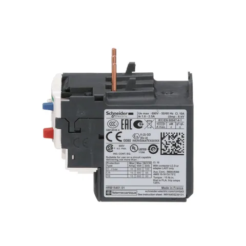 Schneider Electric LRD07 TeSys Deca, thermal overload relay, 1.6 to 2.5 A, class 10A — Contactors & Relays