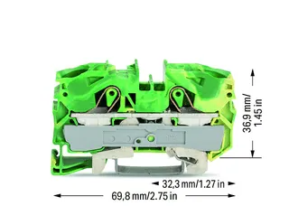 Wago 2016-1207 TOPJOB®S ground terminal block; rail mount; 2-conductor; 12 mm wide; green-yellow — Terminal Blocks