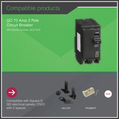 Schneider Electric QO270 Mini circuit breaker, QO, 70A, 2 pole, 120/240VAC, 10kA, plug in mount — Accessori generali