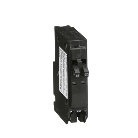 Schneider Electric QO1520 Tandem mini circuit breaker, QO, 1 x 1 pole at 15A, 1 x 1 pole at 20A, 120/240VAC, 10kA, plug in mount — General Accessories