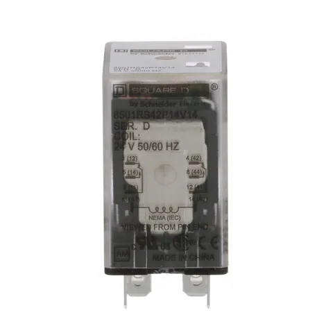 Schneider Electric 8501RS42P14V14 Plug in relay, Type R, miniature, 1 HP at 277 VAC, 15A resistive at 120 VAC, 8 blade, DPDT, 2 NO, 2 NC, 24 VAC coil — General Accessories