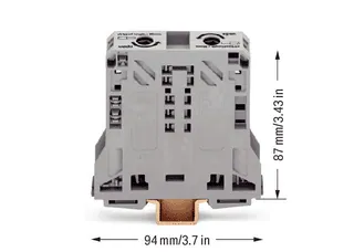 Wago 285-150 POWER CAGE CLAMP feedthrough terminal block; DIN 35 x 15 rail mount; 2-conductor; 2/0 AWG fine-stranded, 1/0 AWG solid/stranded; 20 mm wide; gray — Reihenklemmen / Klemmleisten