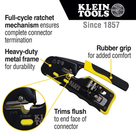 Klein Tools VDV226-110 Ratcheting Cable Crimper / Stripper / Cutter, for Pass-Thru™ — Hand & Power Tools