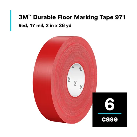 3M 7100259699 Durable Floor Marking Tape 971, Red, 2 in x 36 yd, 17 mil, 6 Rolls/Case, Individually Wrapped Conveniently Packaged — Akcesoria ogólne