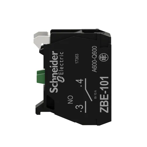 Schneider Electric ZBE101TQ Contact block, Harmony XB4, Harmony XB5, single contact, standard contact, silver alloy, screw clamp terminals, 1NO — General Accessories