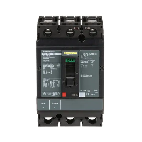 Schneider Electric HGL36150 Circuit breaker, PowerPacT H, 150A, 3 pole, 600VAC, 18kA, lugs, thermal magnetic, 80% — Interruttori automatici e fusibili