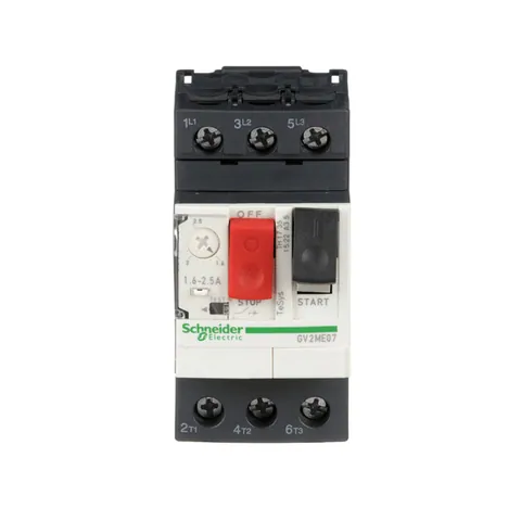 Schneider Electric GV2ME07 TeSys Deca Manual Starter and Protector, thermal magnetic circuit protector, push buttons, 1.6 to 2.5 A, screw clamp — Interruptores automáticos y fusibles