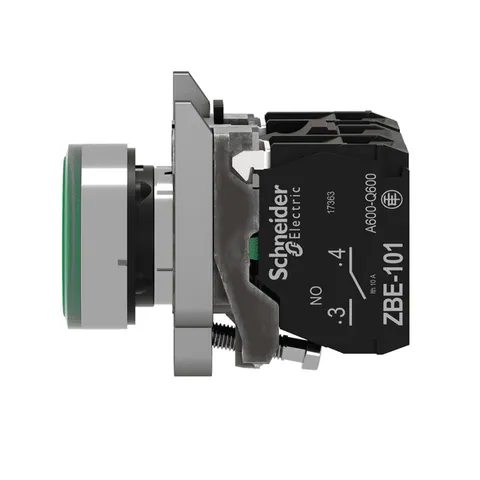 Schneider Electric XB4BW33B5 Illuminated push button, Harmony XB4, metal, green flush, 22mm, universal LED, plain lens, 1NO + 1NC, 24V AC DC — Interruttori e apparecchiature modulari