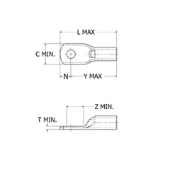 Burndy YAV4CL Copper Compression Lug, Ring Tongue, 1 Hole w/ Inspection Hole, AN-4 Flex, 1/4" Stud, Short Barrel, Electro-Tin Plated — Allgemeines Zubehör