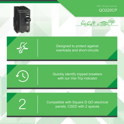 Schneider Electric QO220 Mini circuit breaker, QO, 20A, 2 pole, 120/240VAC, 10kA, plug in mount — Interruttori automatici e fusibili