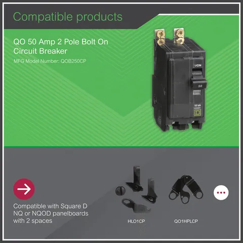 Schneider Electric QOB250 QO Mini Circuit Breaker 50A, 2 Pole, 120/240VAC, 10kA — Accessori generali