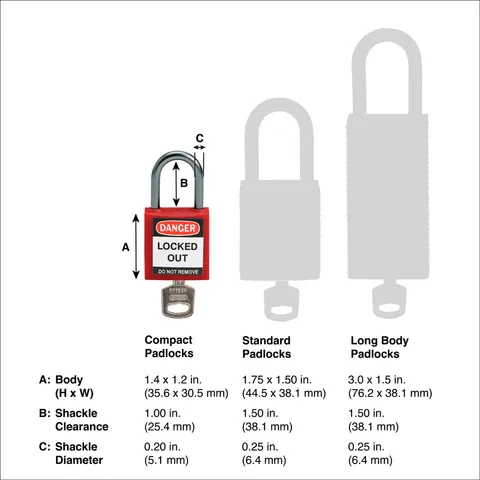 Brady Corporation 118927 Nonconductive Compact Nylon Padlocks - 5-Pin Cylinder, 1 in. Shackle Clearance, Keyed Different — Accesorios generales