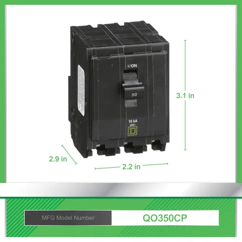 Schneider Electric QO350 Mini circuit breaker, QO, 50A, 3 pole, 120/240VAC, 10kA, plug in mount — Accessori generali