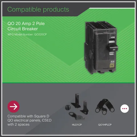 Schneider Electric QO220 Mini circuit breaker, QO, 20A, 2 pole, 120/240VAC, 10kA, plug in mount — Interruttori automatici e fusibili