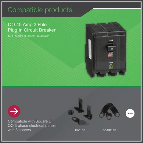 Schneider Electric QO345 Mini circuit breaker, QO, 45A, 3 pole, 120/240VAC, 10kA, plug in mount — Accessori generali
