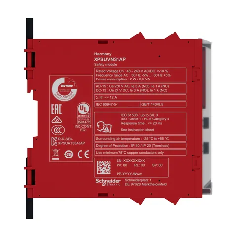 Schneider Electric XPSUVN31AP safety module, Harmony XPS, zero speed monitoring with time delay, 48 to 240V AC or DC, screw — Styczniki i przekaźniki