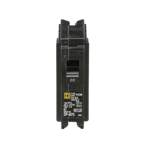 Schneider Electric HOM120 Mini circuit breaker, Homeline, 20A, 1 pole, 120/240VAC, 10kA AIR, standard type, plug in, UL — General Accessories