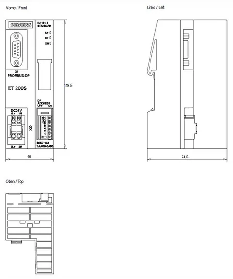 Siemens 6ES7151-1AA06-0AB0 ET200S, IM151-1 STD, 12MBIT/S — Remote I/O & Communication