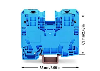 Wago 285-134 POWER CAGE CLAMP feedthrough terminal block; DIN 35 x 15 rail mount; 2-conductor; 2 AWG; 16 mm wide; blue — Terminal Blocks
