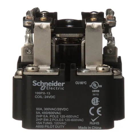Schneider Electric 199PX-13 Power relay, SE Relays, DPDT, 50A, 24 VDC, open type, heavy duty — Accessori generali