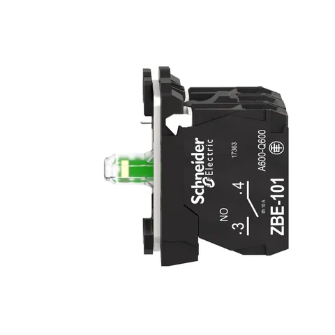 Schneider Electric ZB5AW0M15 Complete body contact assembly and light block, Harmony XB5, XB4, with body fixing collar, universal LED, 230...240V, 1NO + 1NC — General Accessories