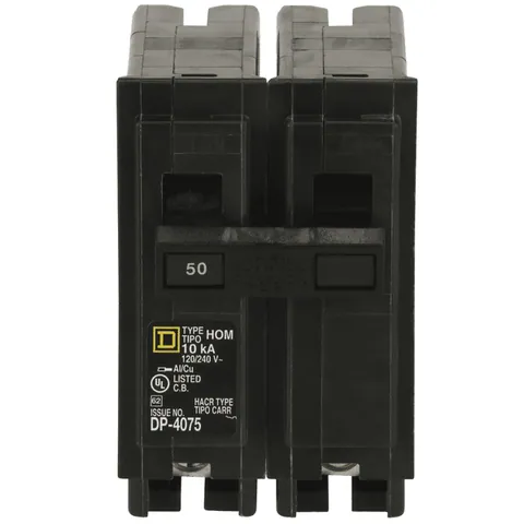 Schneider Electric HOM250 Mini circuit breaker, Homeline, 50A, 2 pole, 120/240VAC, 10kA AIR, standard type, plug in, UL — General Accessories