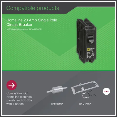 Schneider Electric HOM120 Mini circuit breaker, Homeline, 20A, 1 pole, 120/240VAC, 10kA AIR, standard type, plug in, UL — General Accessories