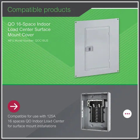 Schneider Electric QOC16US Replacement cover, QO, for 16 space load center, surface, gray — General Accessories