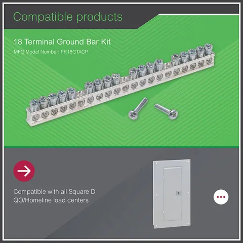Schneider Electric PK18GTA Load center accessory, QO/Homeline, ground bar kit, 18 terminals — General Accessories