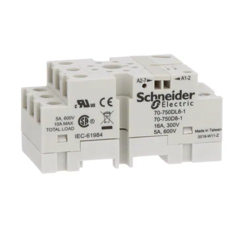 Schneider Electric 70-750DL8-1 Socket, General Purpose Relays, for 750H/750 relays, DPDT, 8 pins, screws clamp terminals, 16A, 300V — Akcesoria ogólne