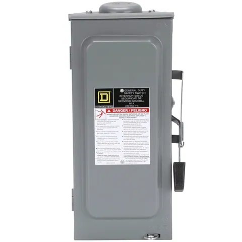 Schneider Electric D322NRB Safety switch, general duty, fusible, 60A, 3 pole, 15hp, 240VAC, NEMA 3R, bolt on provision, neutral factory installed — General Accessories