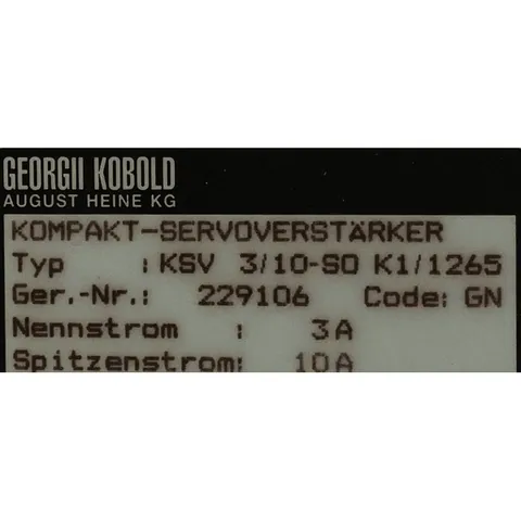 GEORGII KOBOLD KSV 3/10-SO K1/1265 KSV 3/10-S0 K1/1265 Compact Servo Amplifier — VFDs & Frequency Converters