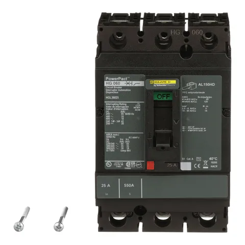 Schneider Electric HGL36025 Circuit breaker, PowerPacT H, 25A, 3 pole, 600VAC, 18kA, lugs, thermal magnetic, 80% — Accessori generali