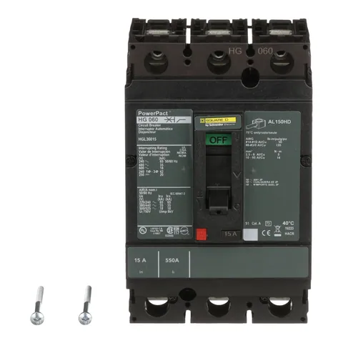 Schneider Electric HGL36015 Circuit breaker, PowerPacT H, 15A, 3 pole, 600VAC, 18kA, lugs, thermal magnetic, 80% — Accessori generali