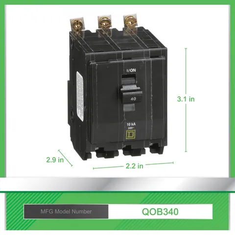 Schneider Electric QOB340 QO Mini Circuit Breaker 40A, 3 Pole, 120/240VAC, 10kA, Bolt On Mount — Circuit Breakers & Fuses