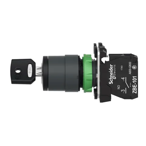 Schneider Electric XB5AG21 Harmony XB5 Key Switch Selector, 2 Positions, Stay Put Mechanism, 22mm Diameter — Switches & Modular Apparatus