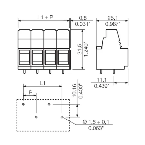 Weidmuller 2013890000 10.16 mm Printed Circuit Board Terminal, 6 Poles, 90° — Industrial Cables & Wires