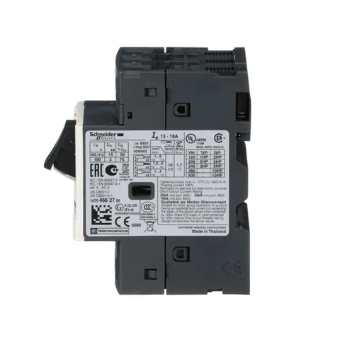 Schneider Electric GV2ME20 GV2 Manual Starter and Protector, Thermal Magnetic Circuit Protector with Push Buttons, 13-18A, Screw Clamp — Fuentes de alimentación y controladores de potencia