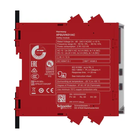 Schneider Electric XPSUVN31AC Safety module, Harmony Safety Automation, Zero speed monitoring with time delay, 48-240 V AC/DC, spring — Controllers & Regulators